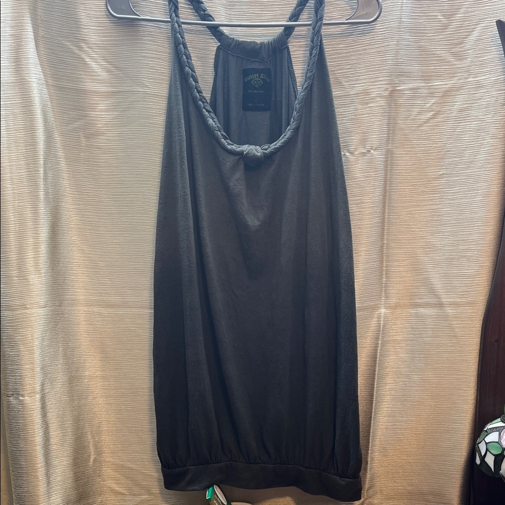 Black Braided-Strap Tank Top - Unknown Brand